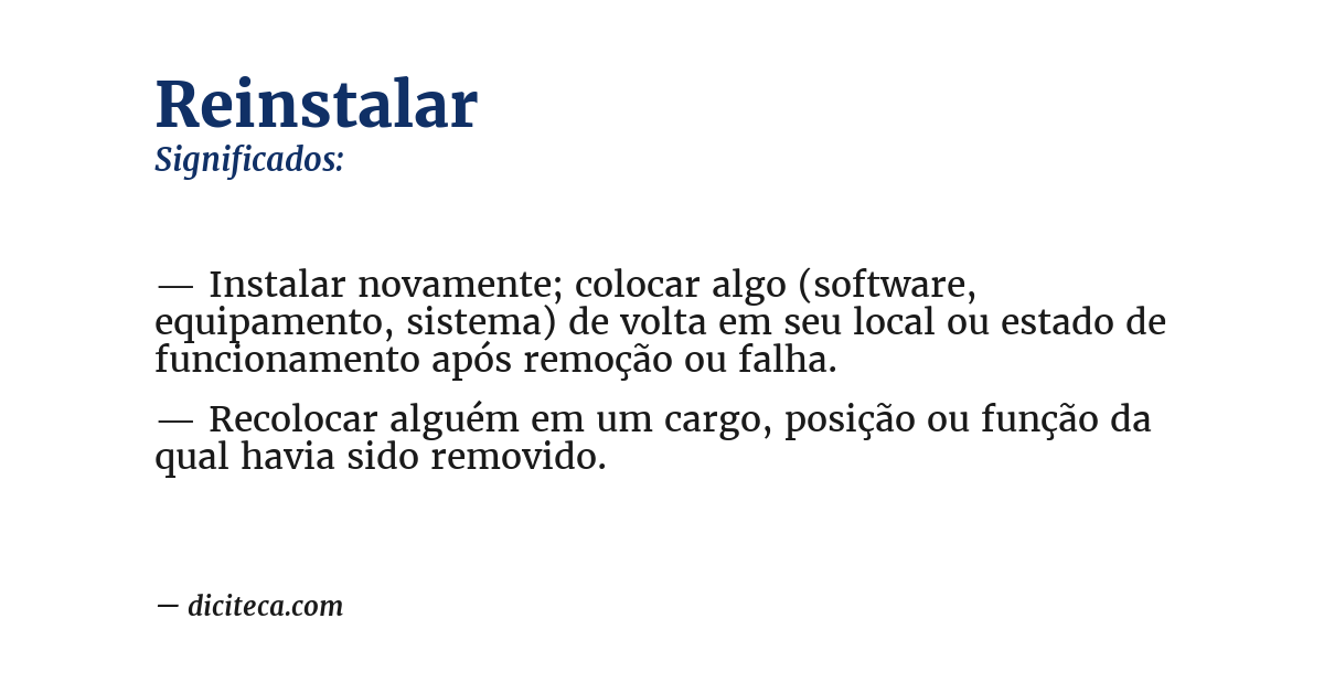 Significado de reinstalar