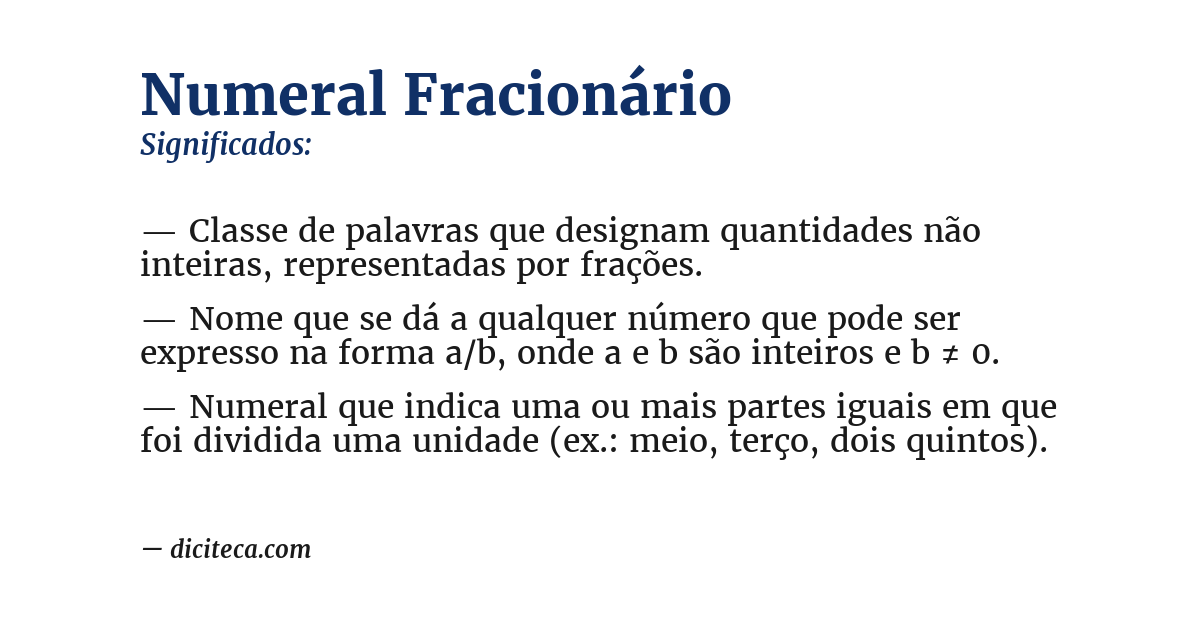 Significado de numeral fracionário