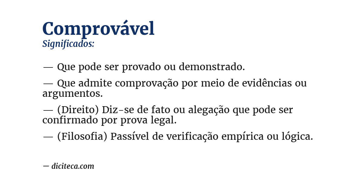 Significado de comprovável