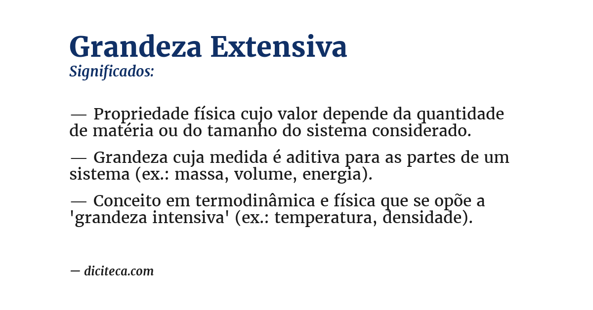 Significado de grandeza extensiva