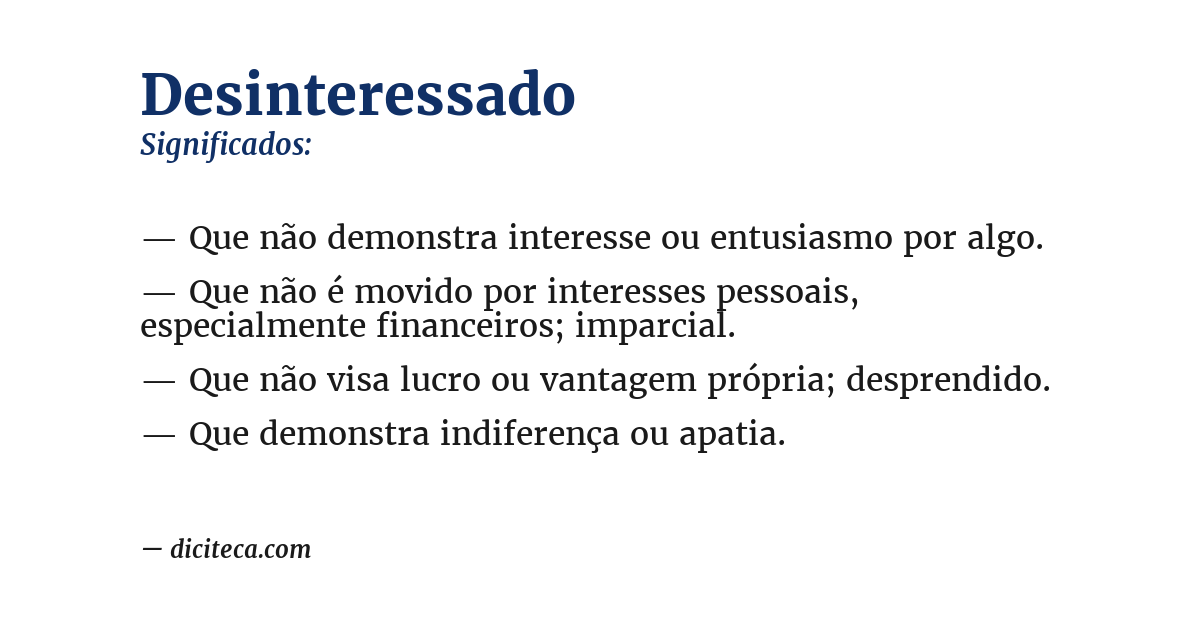 Significado de desinteressado