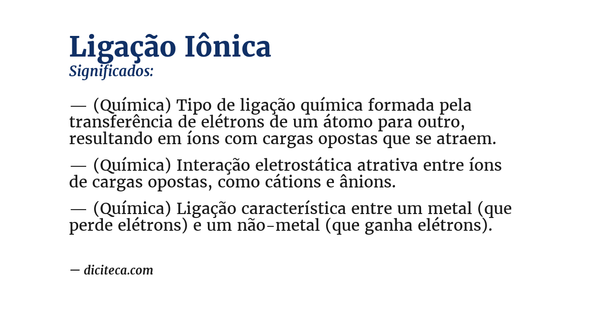 Significado de ligação iônica
