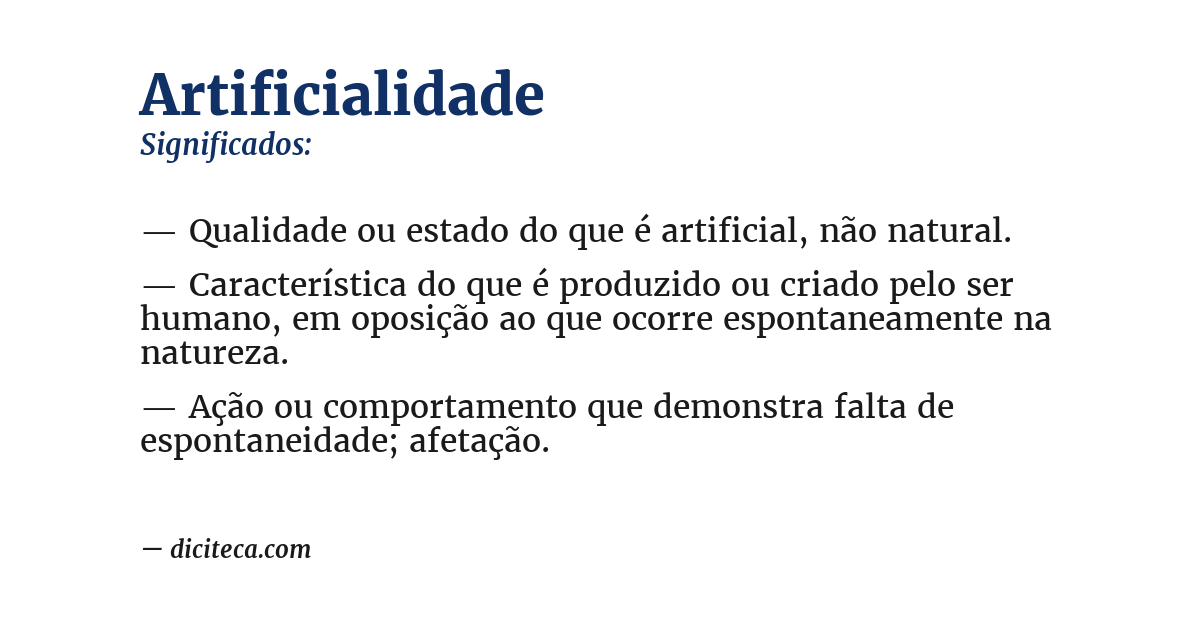 Significado de artificialidade
