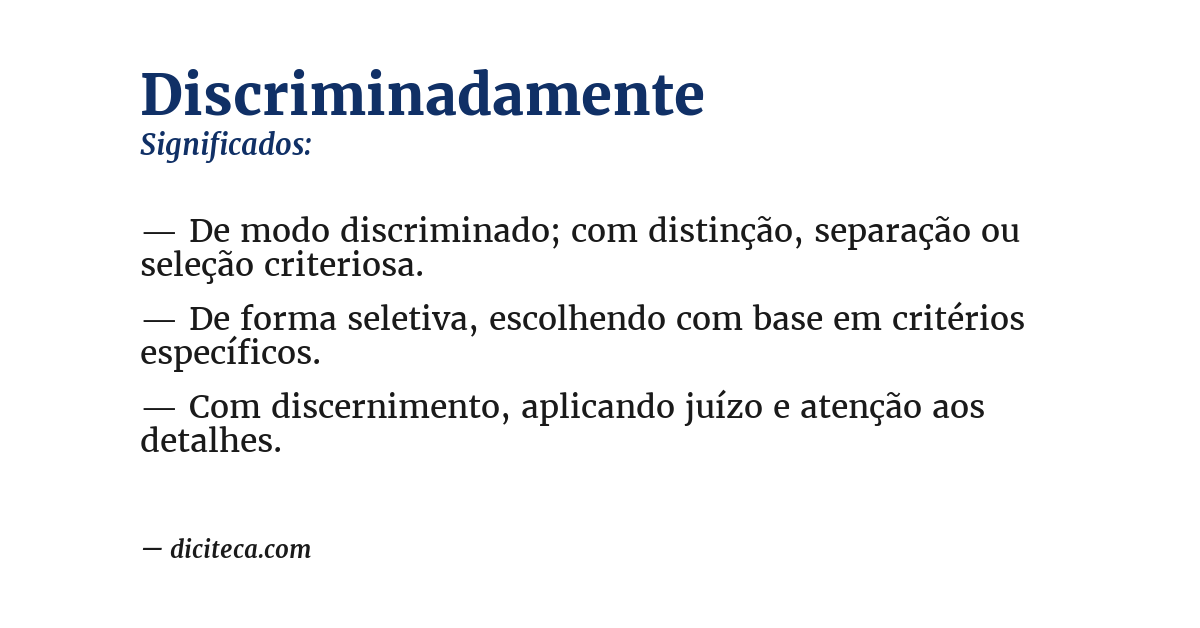 Significado de discriminadamente