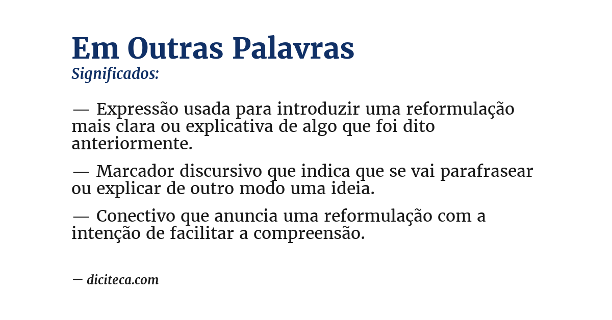 Significado de em outras palavras