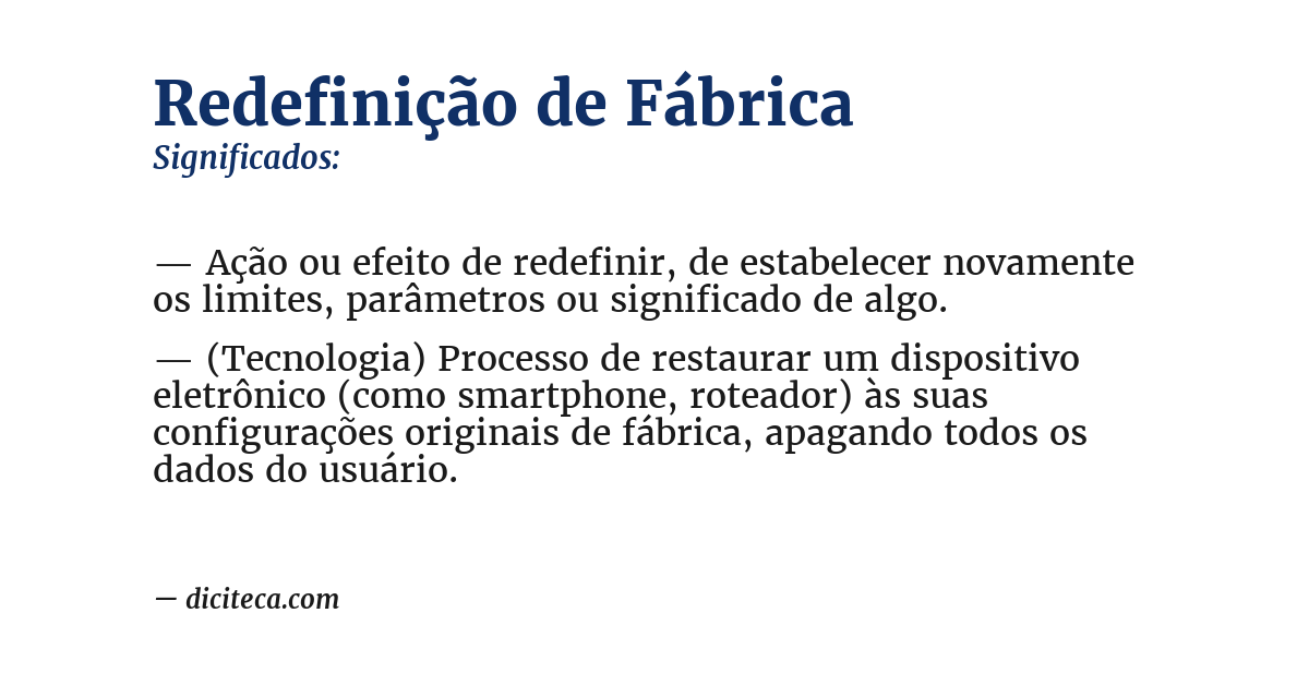 Significado de redefinição de fábrica