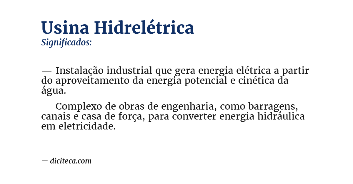 Significado de usina hidrelétrica