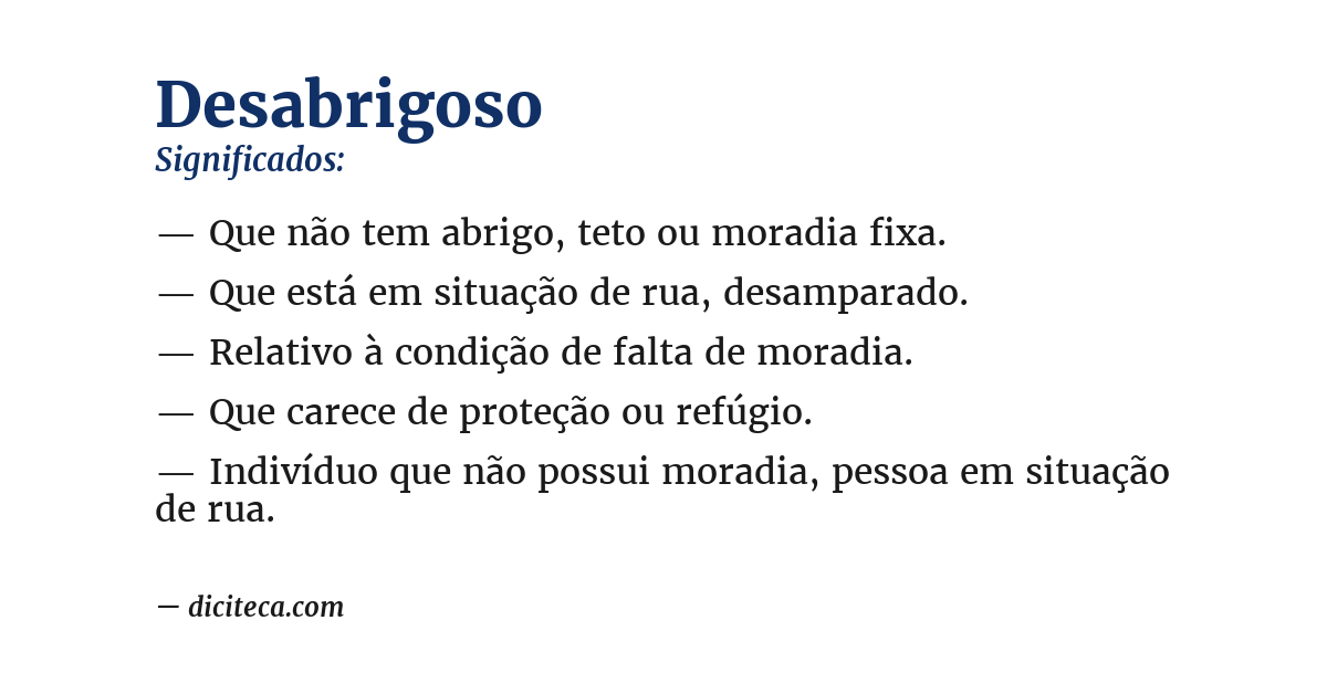 Significado de desabrigoso