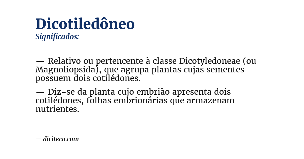Significado de dicotiledôneo