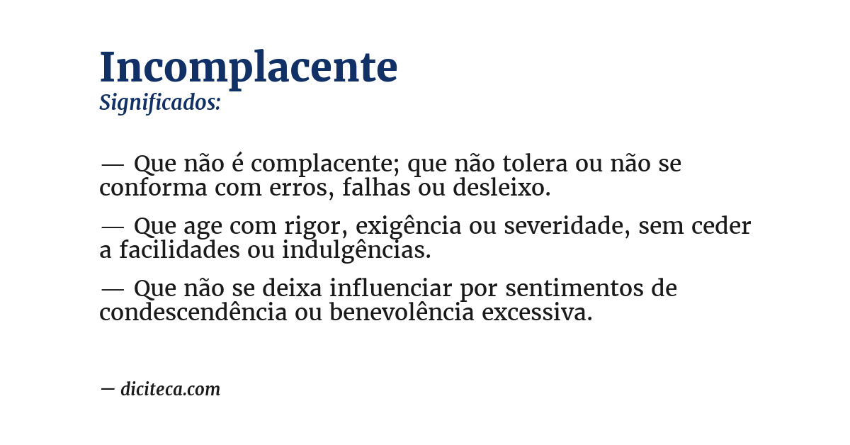 Significado de incomplacente