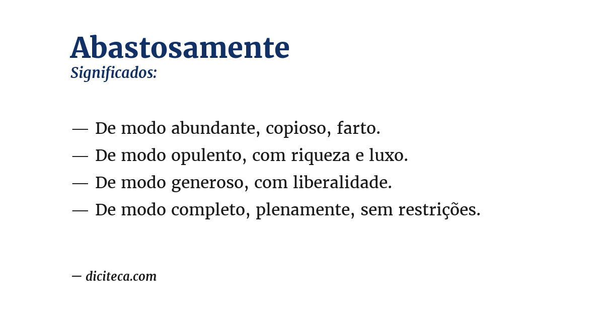 Significado de abastosamente