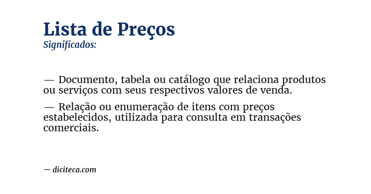 Significado de lista de preços