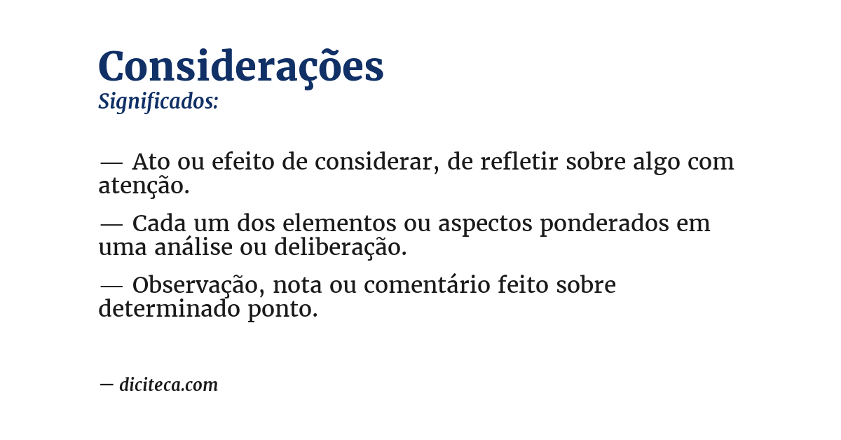 Significado de considerações