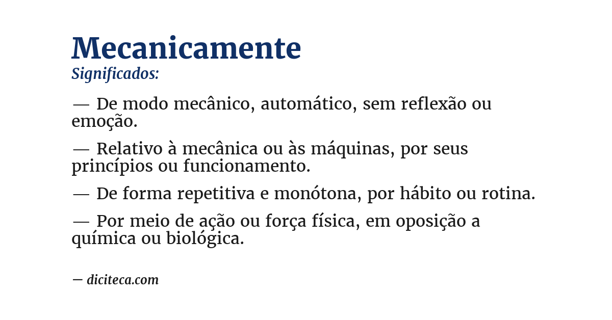 Significado de mecanicamente