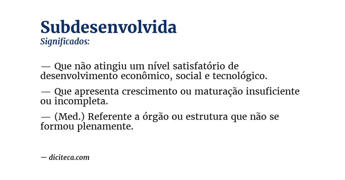 Significado de subdesenvolvida