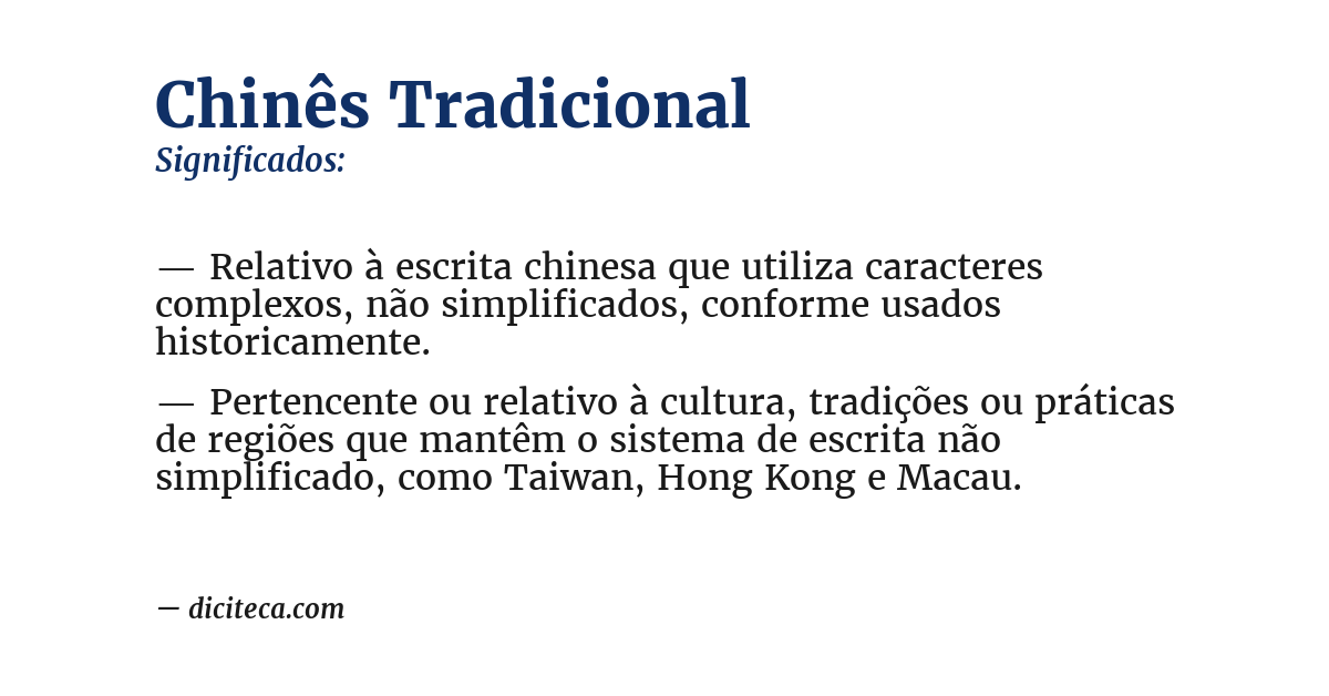Significado de chinês tradicional