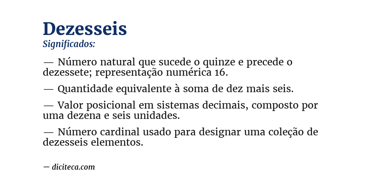 Significado de dezesseis
