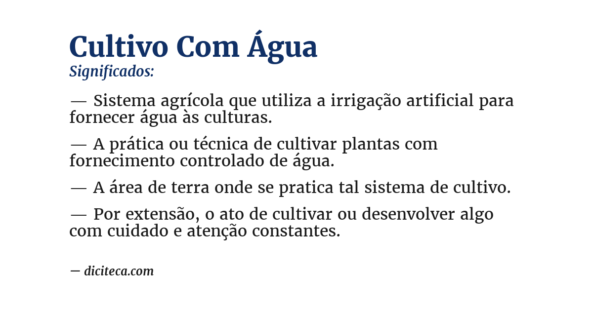 Significado de cultivo com água