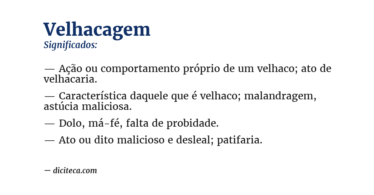 Significado de velhacagem