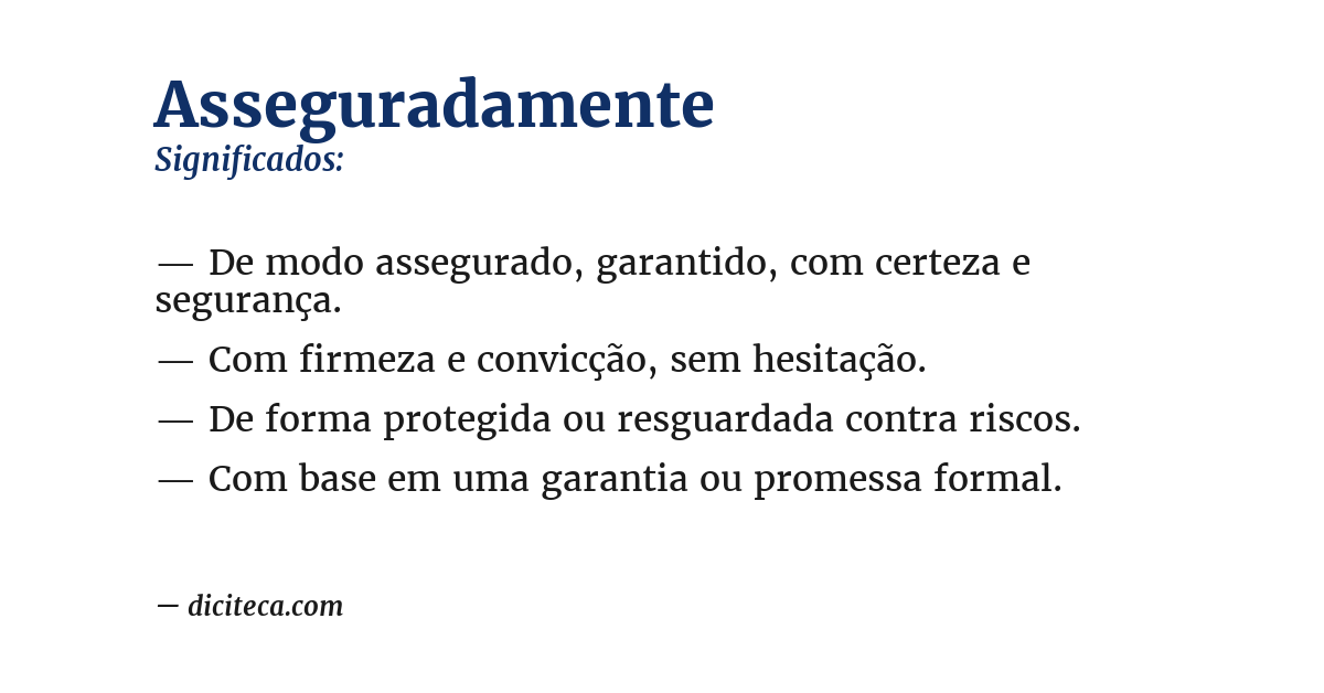 Significado de asseguradamente