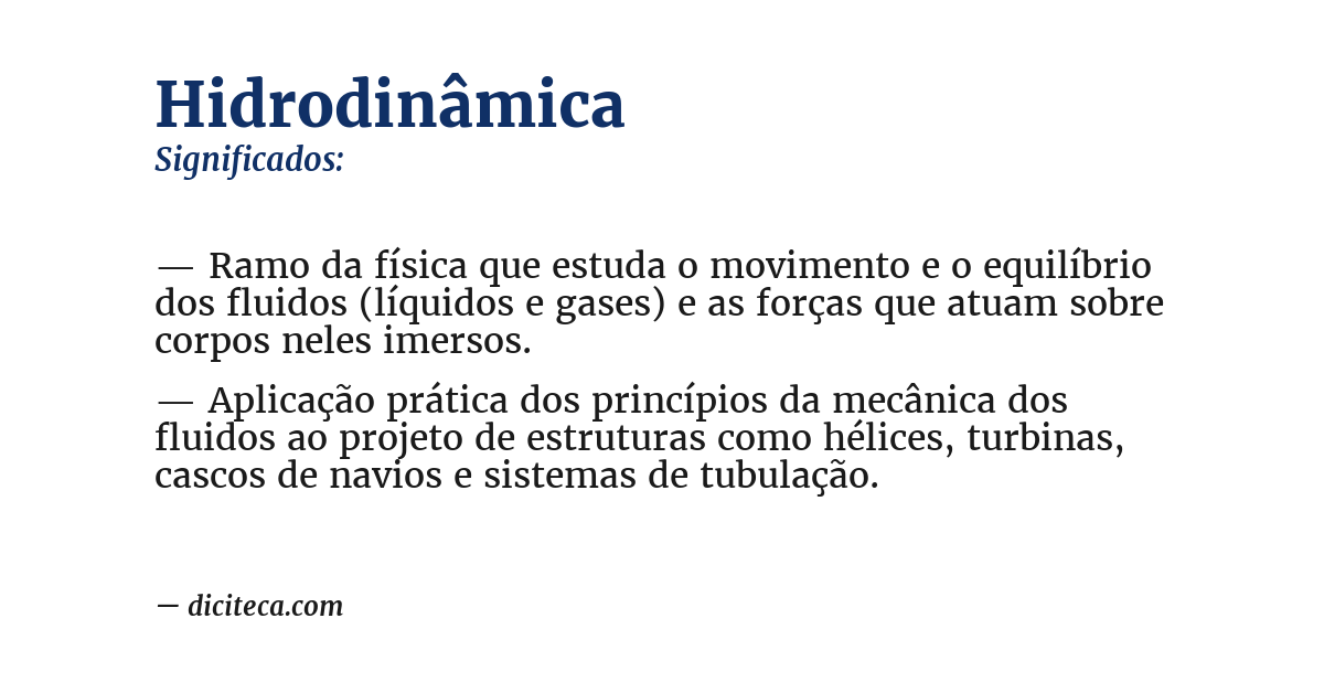 Significado de hidrodinâmica