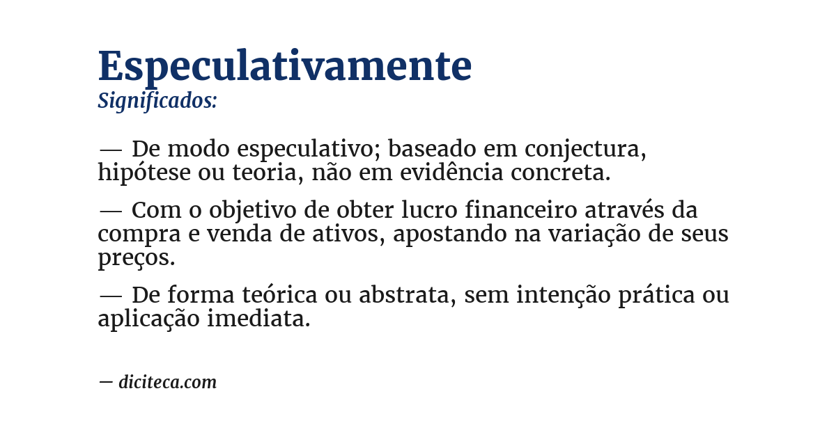 Significado de especulativamente