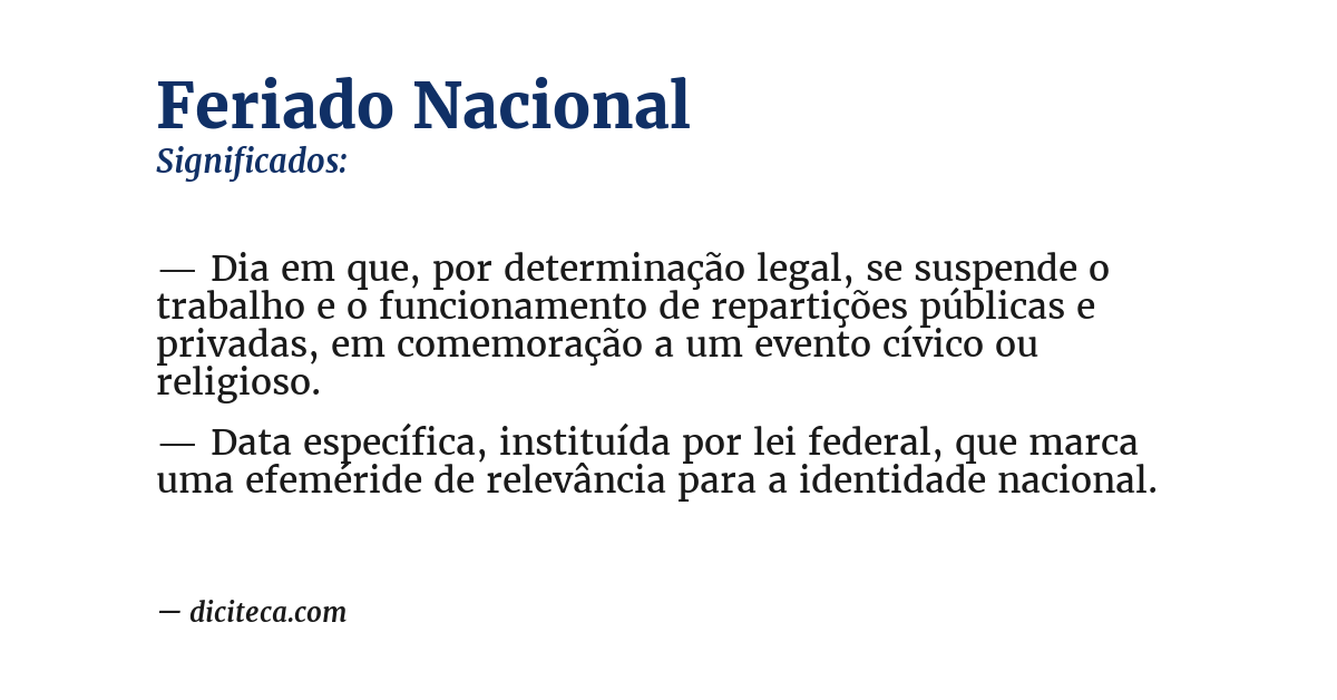 Significado de feriado nacional