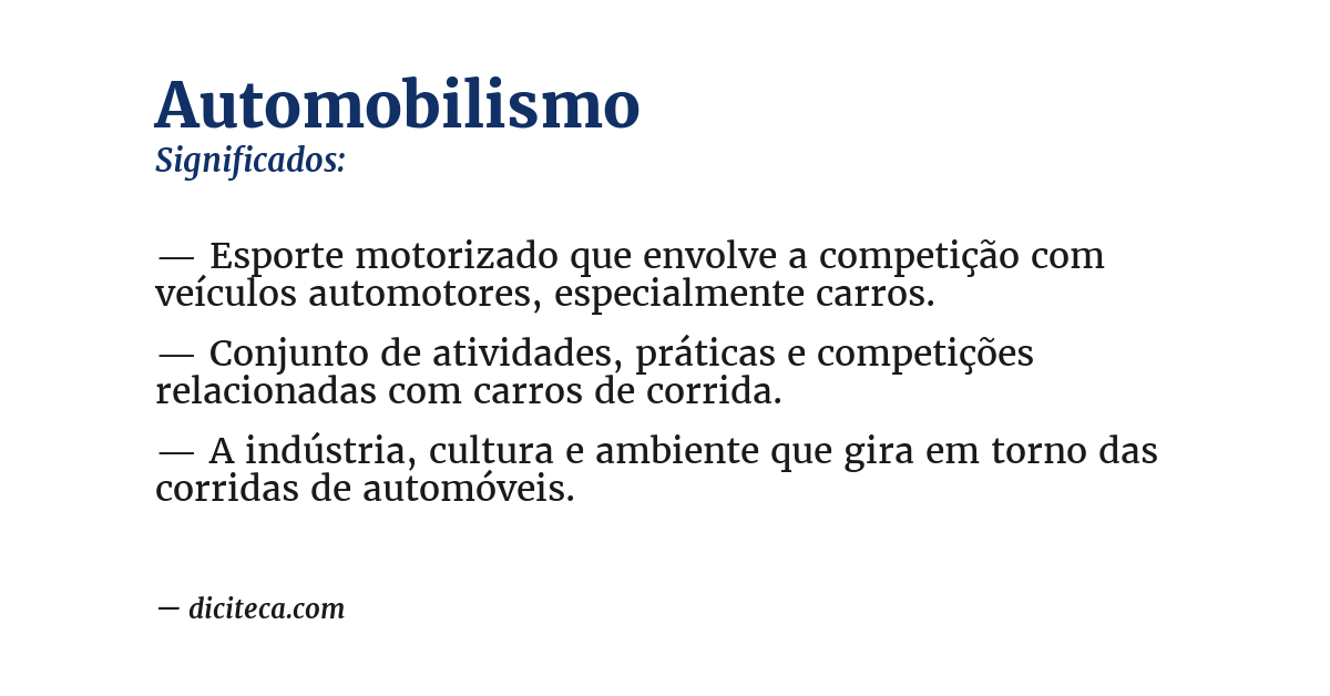 Significado de automobilismo