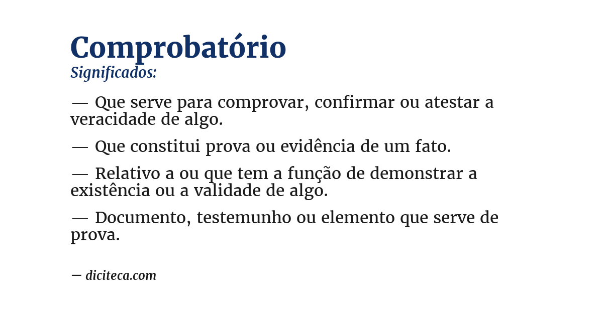 Significado de comprobatório