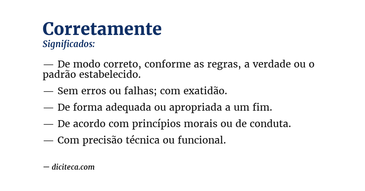 Significado de corretamente