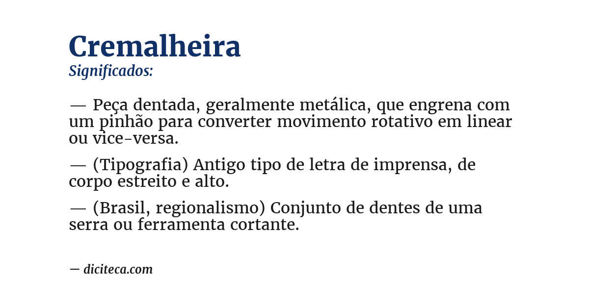 Significado de cremalheira