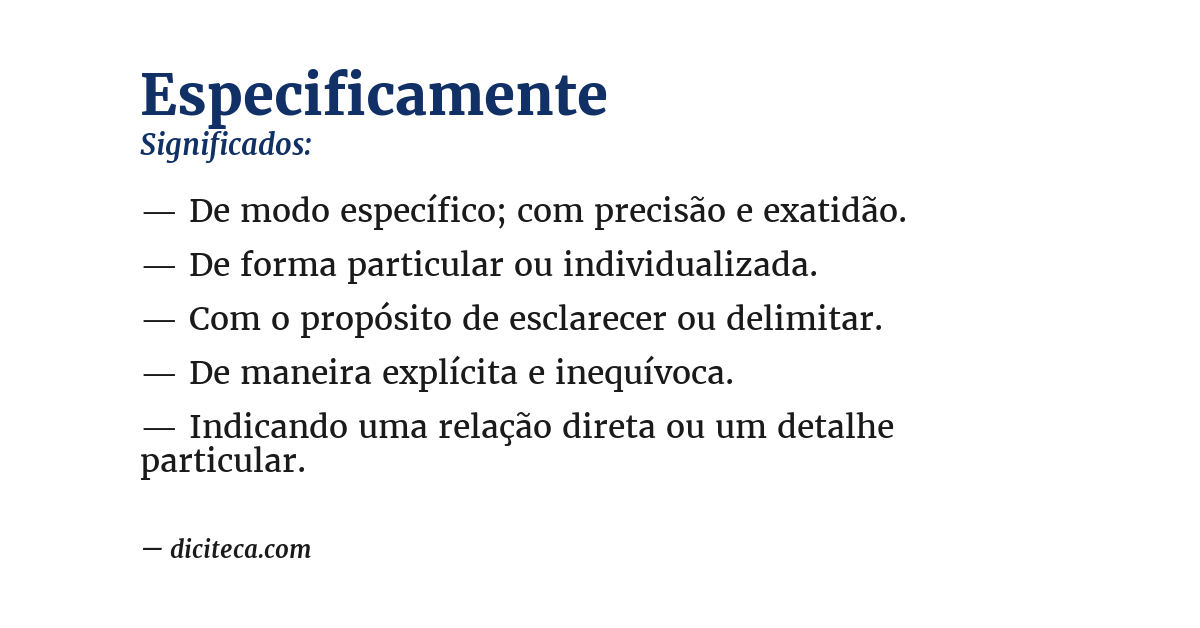 Significado de especificamente
