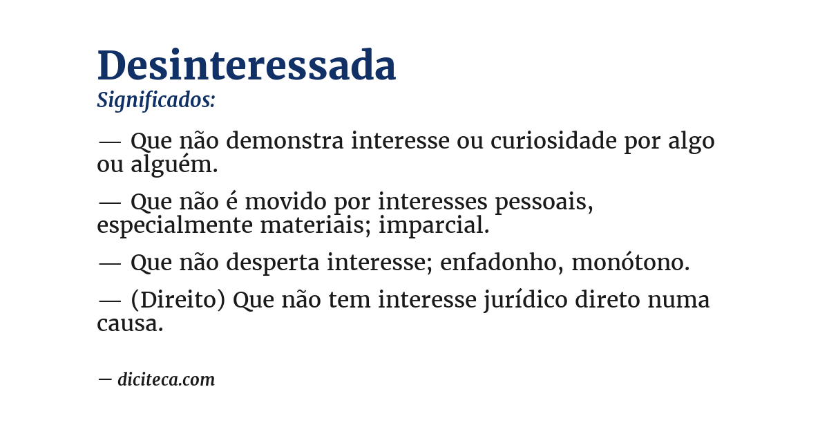 Significado de desinteressada