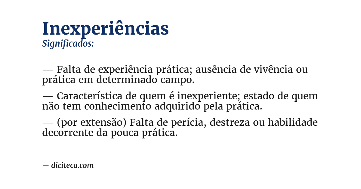 Significado de inexperiências