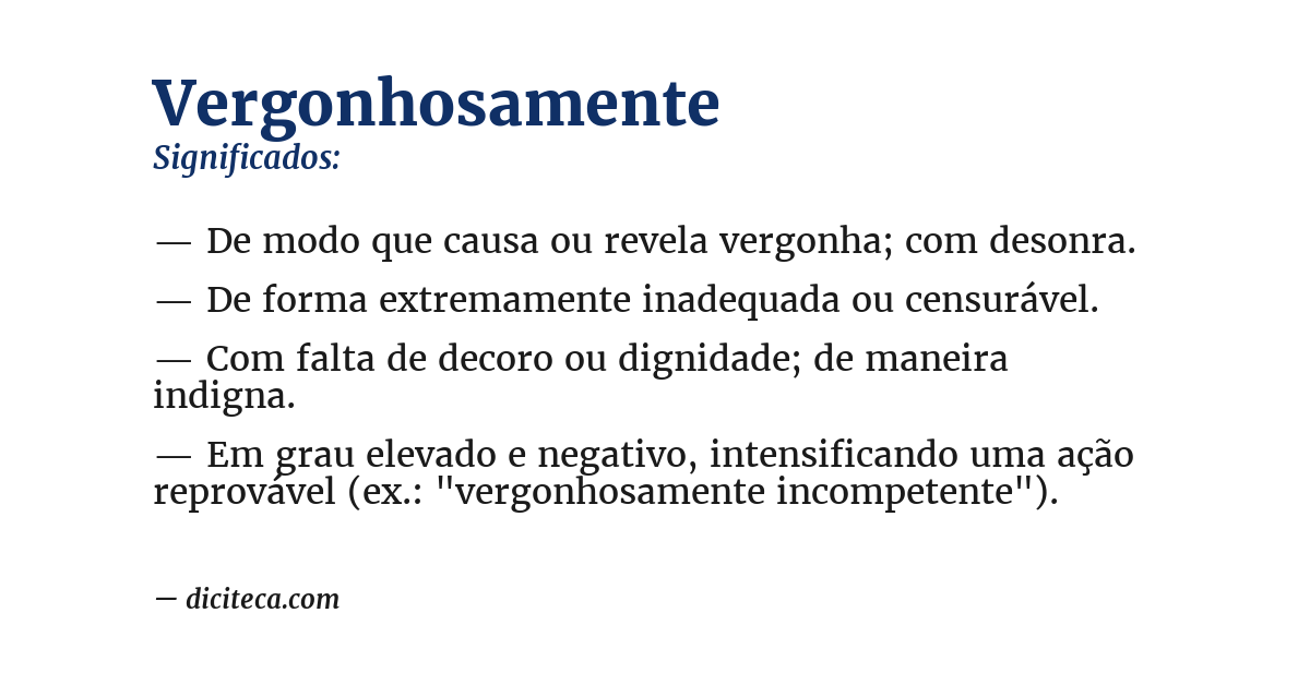 Significado de vergonhosamente