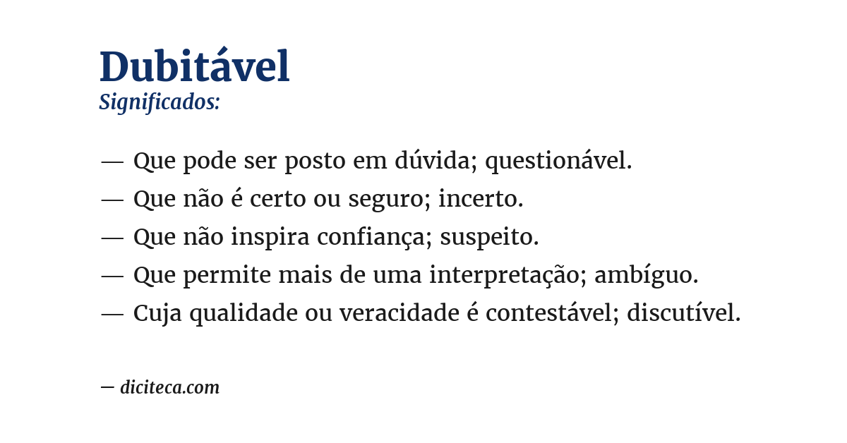 Significado de dubitável