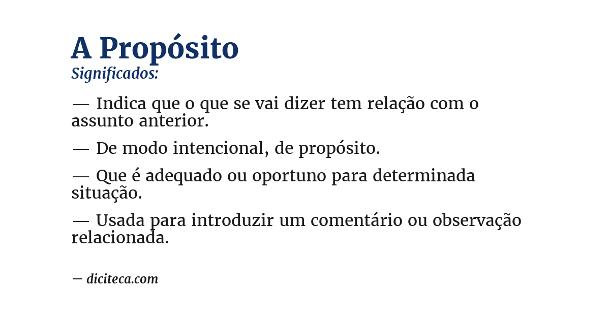 Significado de a propósito