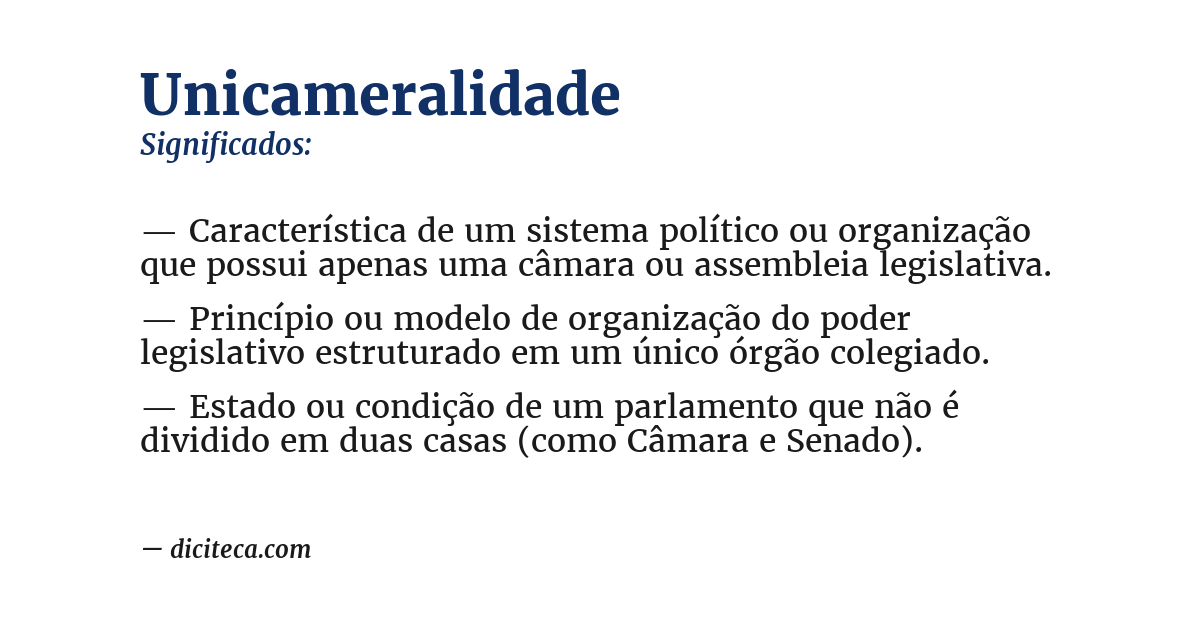 Significado de unicameralidade