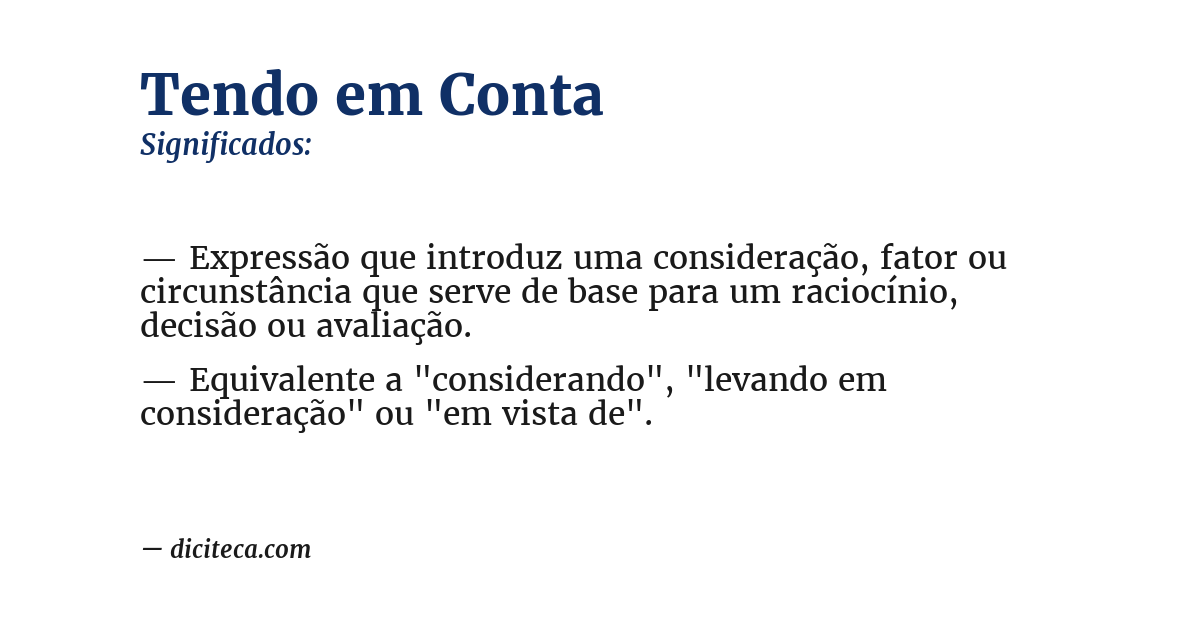 Significado de tendo em conta