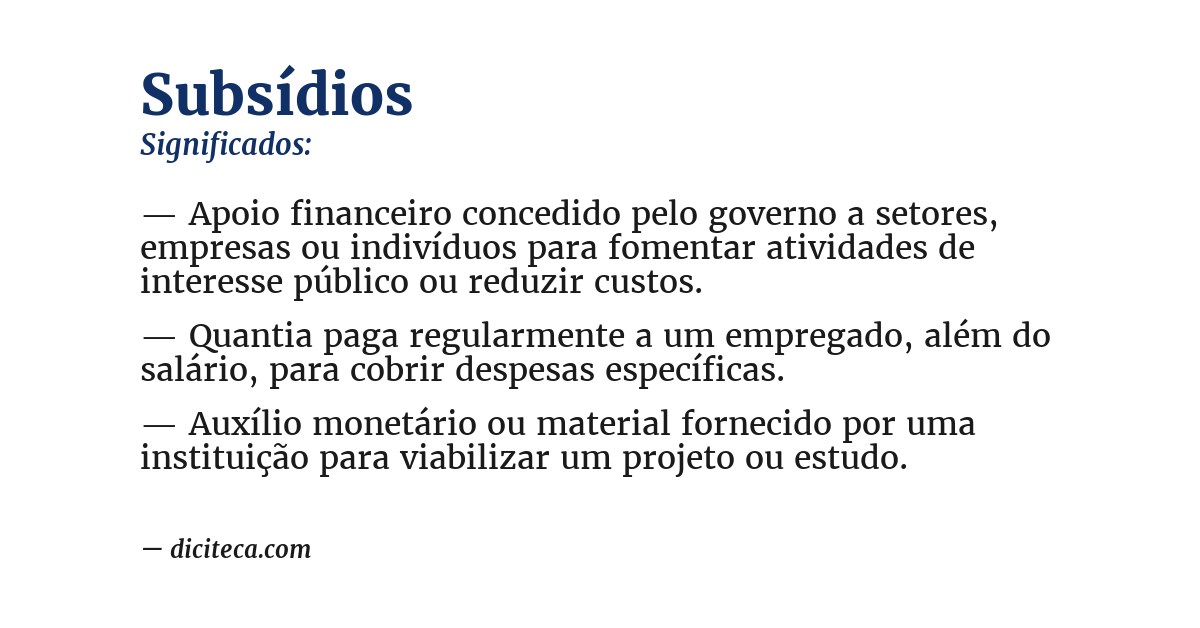 Significado de subsídios
