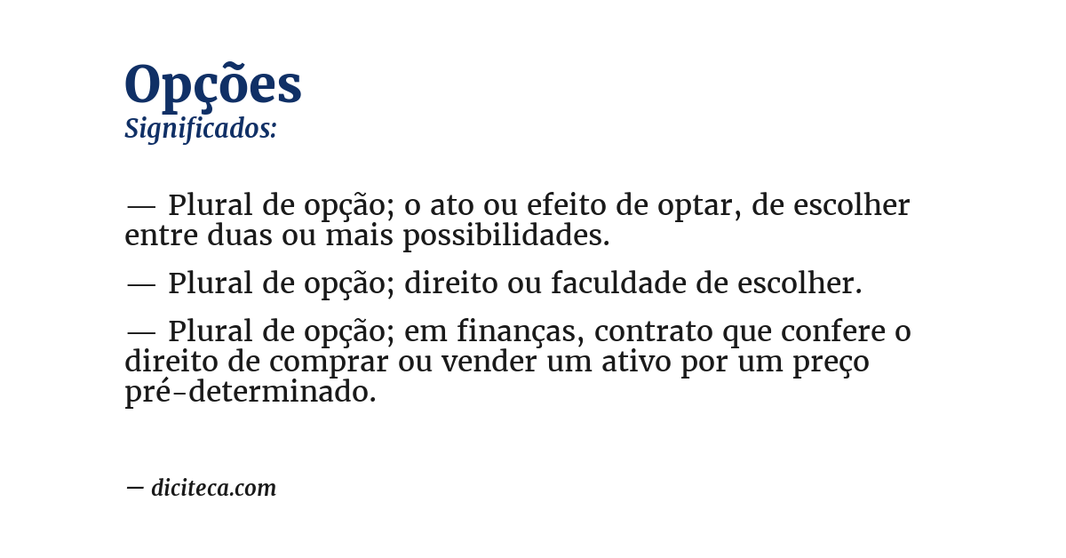 Significado de opções