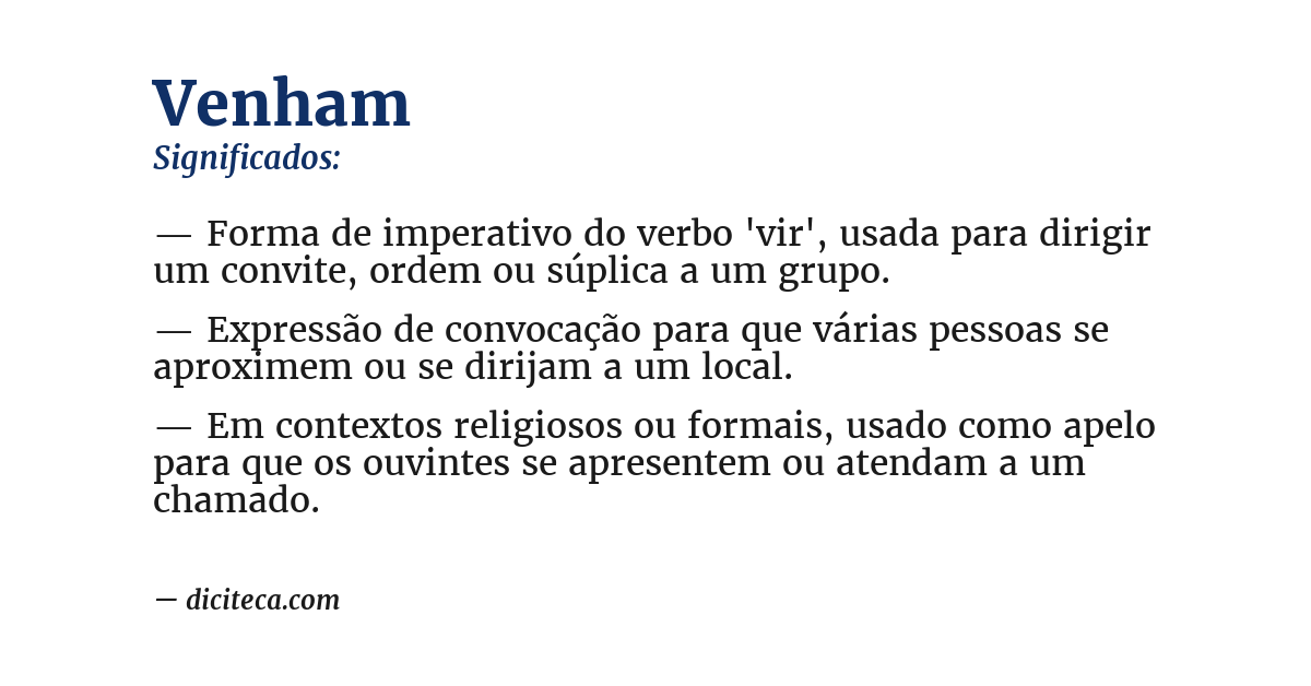 Significado de venham