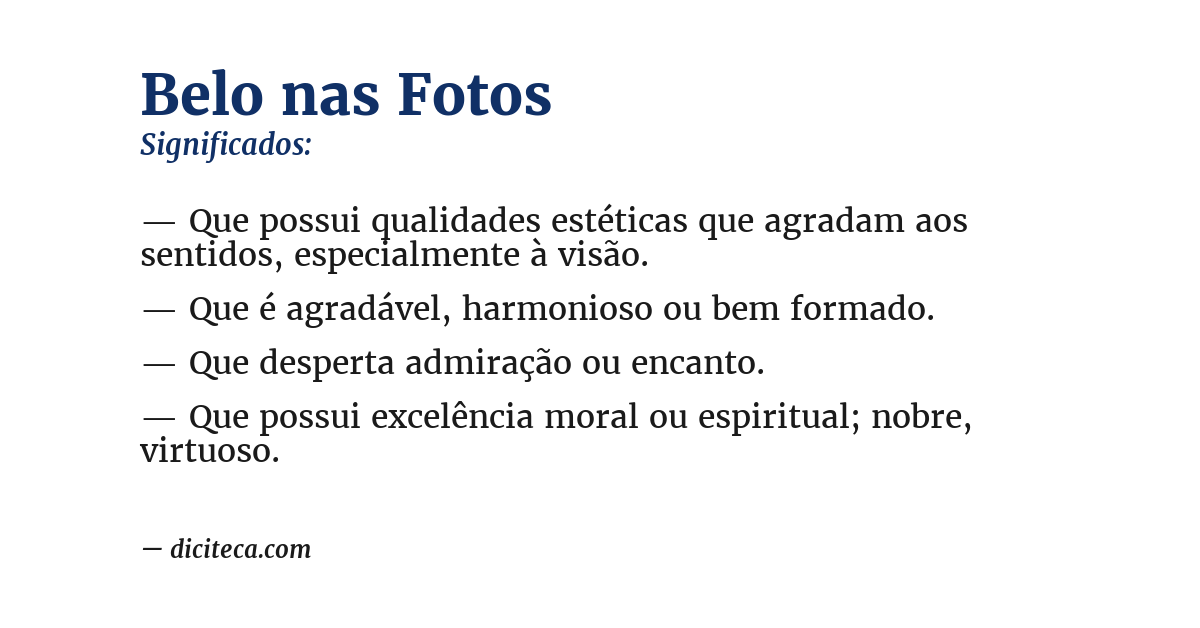 Significado de belo nas fotos