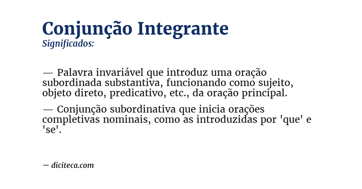 Significado de conjunção integrante
