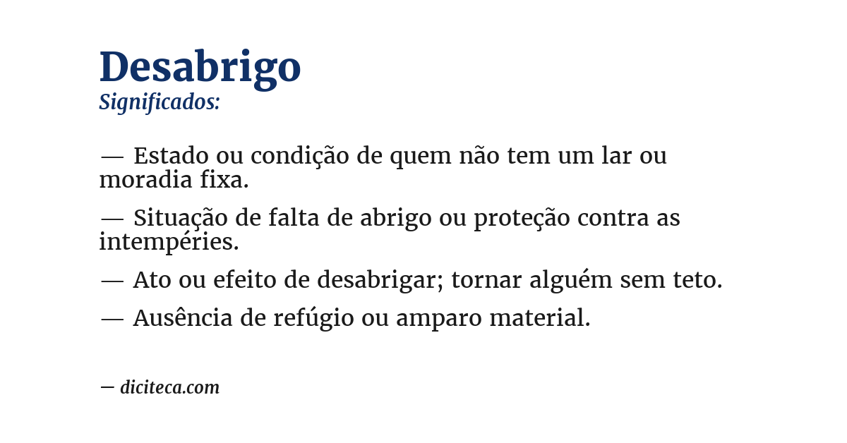 Significado de desabrigo