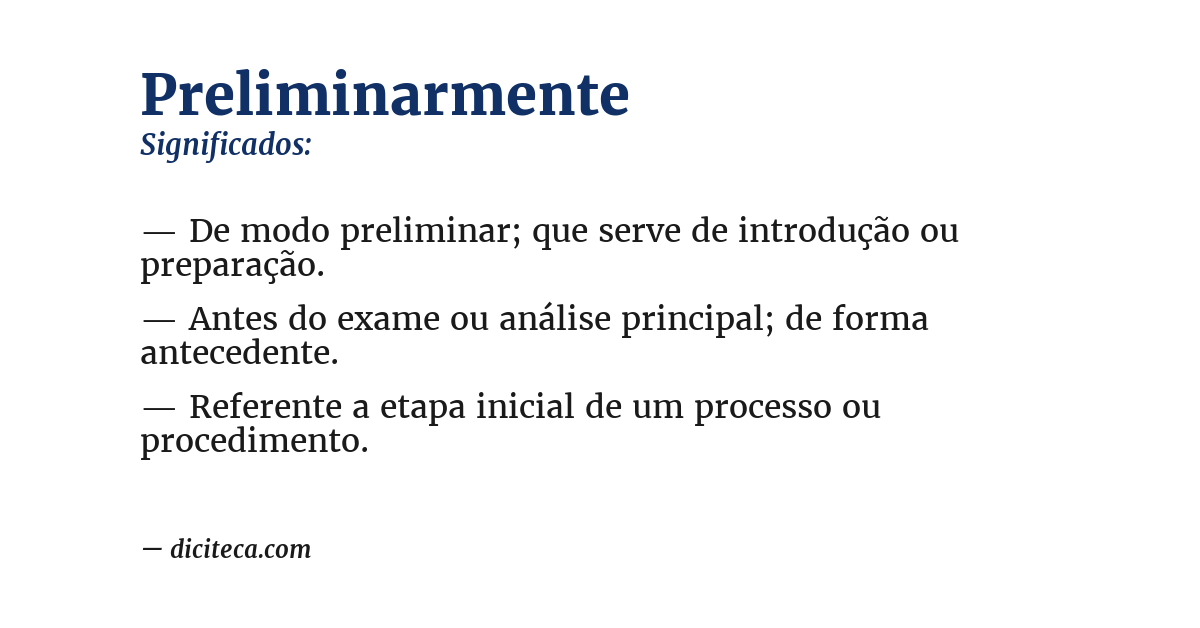 Significado de preliminarmente