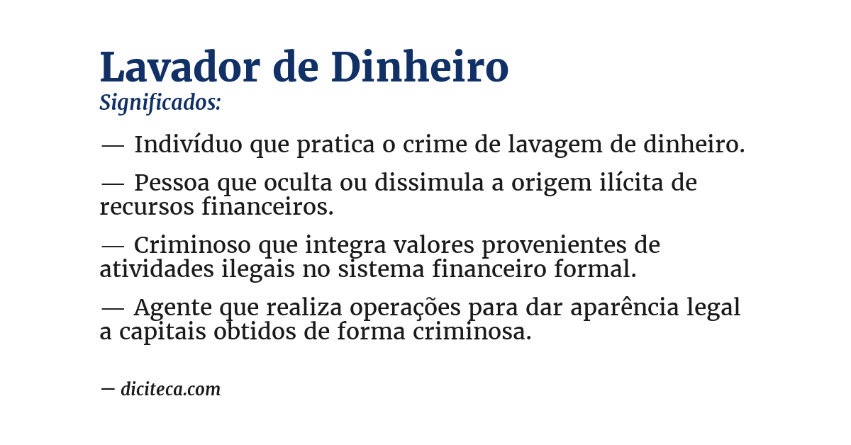 Significado de lavador de dinheiro