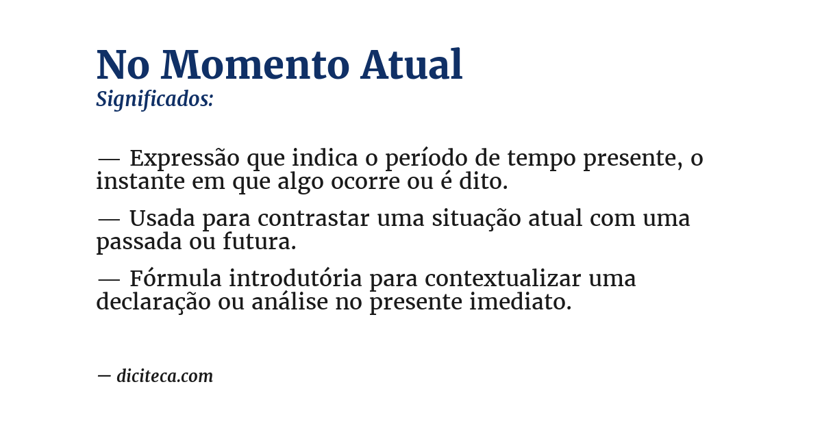 Significado de no momento atual