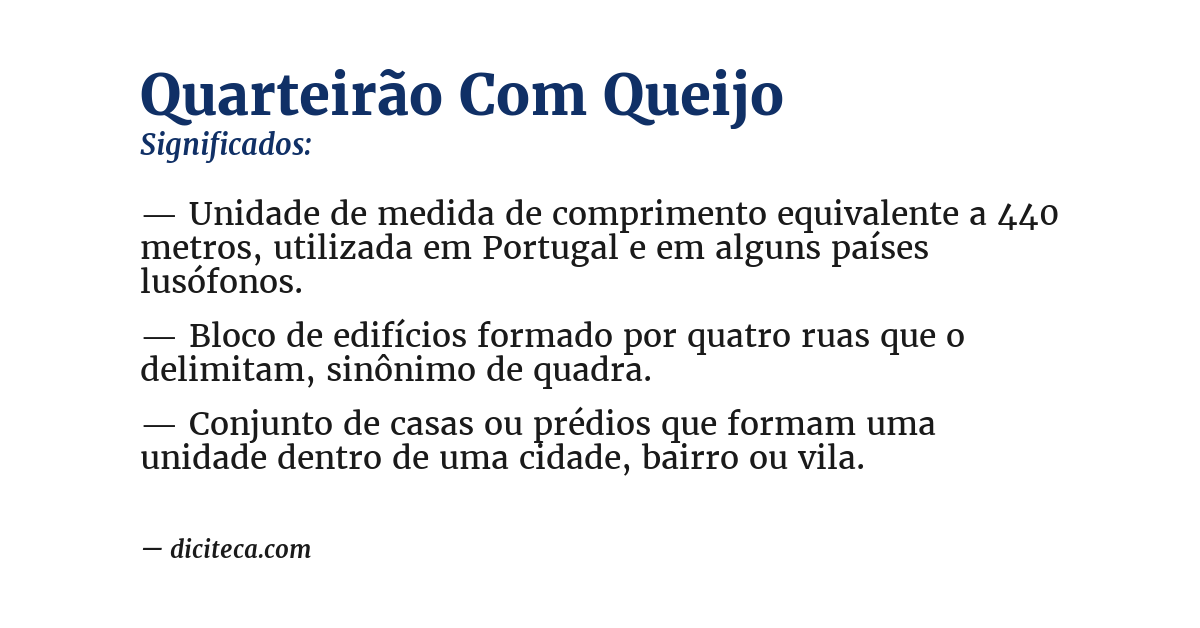 Significado de quarteirão com queijo