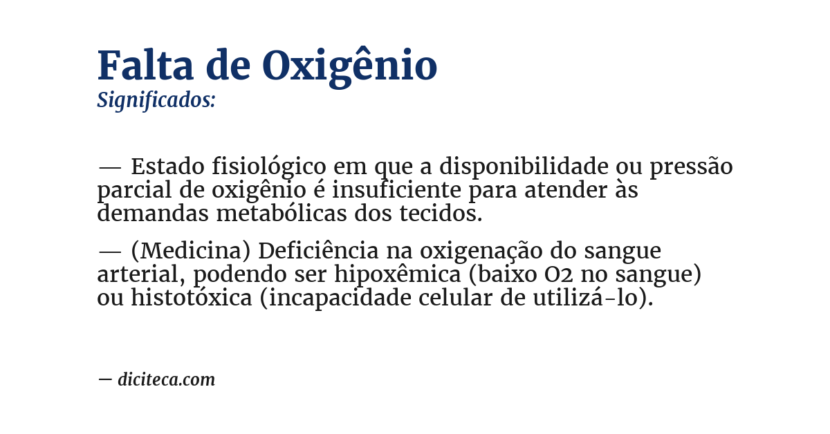 Significado de falta de oxigênio